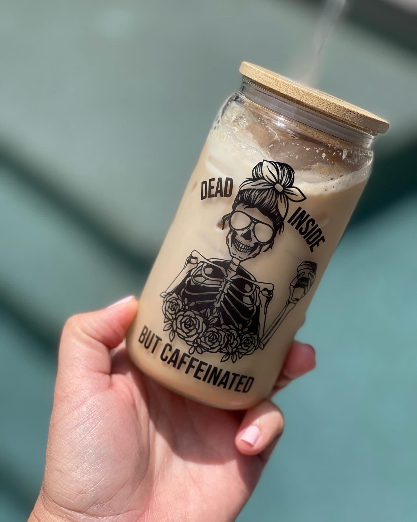 Dead Inside But Caffeinated Glass Can Coffee Cup