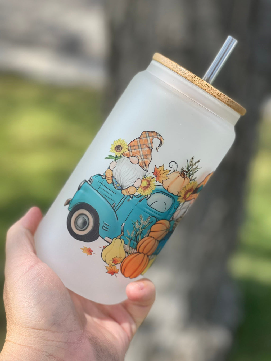 Fall Pumpkin Scarecrow Sublimated 16 ounce Glass Can