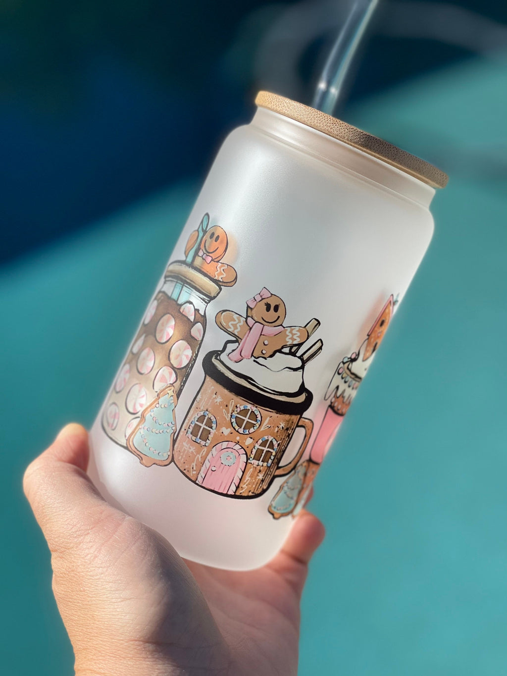 Pink Gingerbread Glass Can 16 Ounce