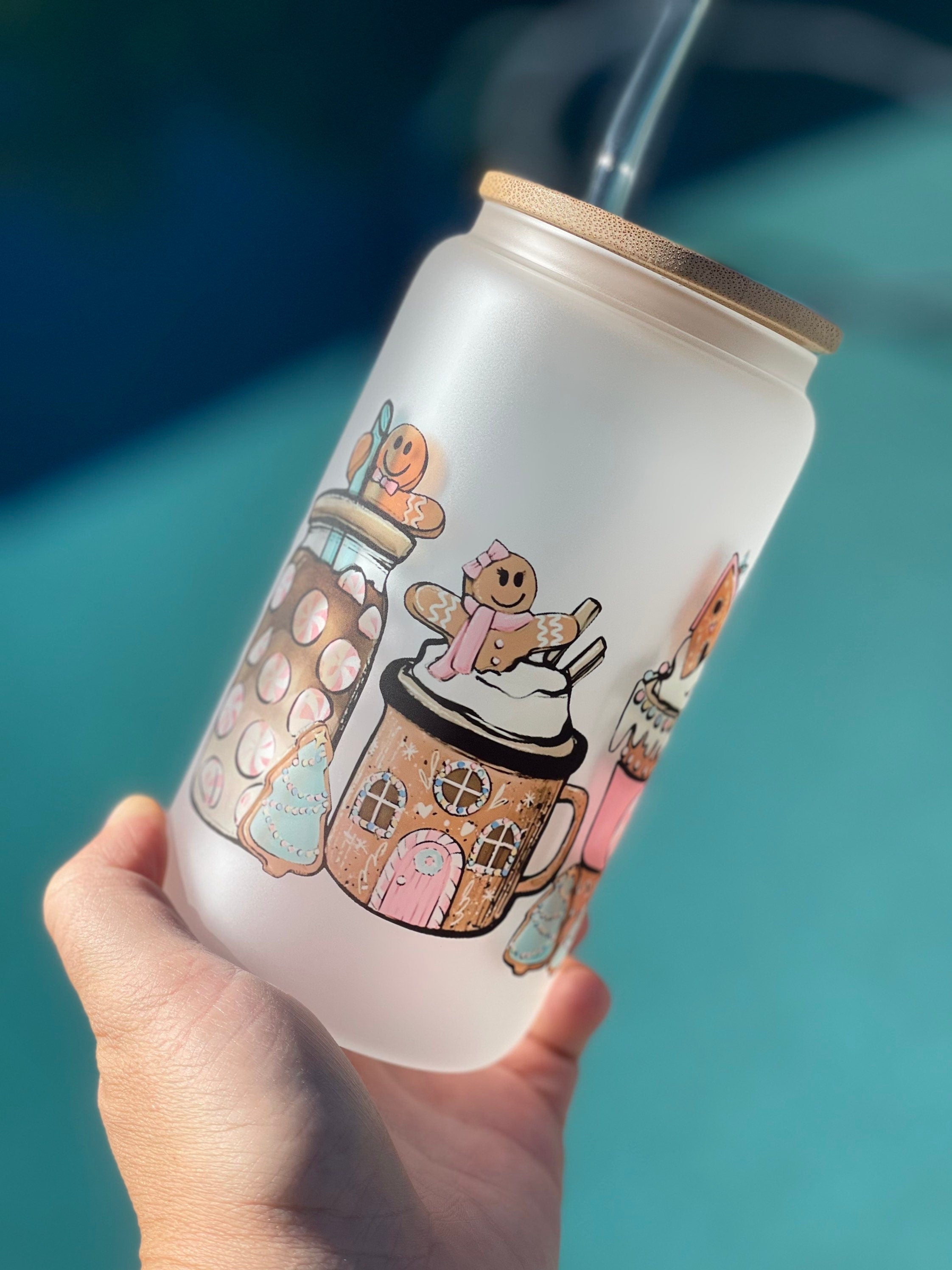 Pink Gingerbread Glass Can 16 Ounce
