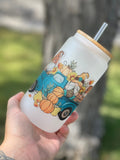 Fall Pumpkin Scarecrow Sublimated 16 ounce Glass Can