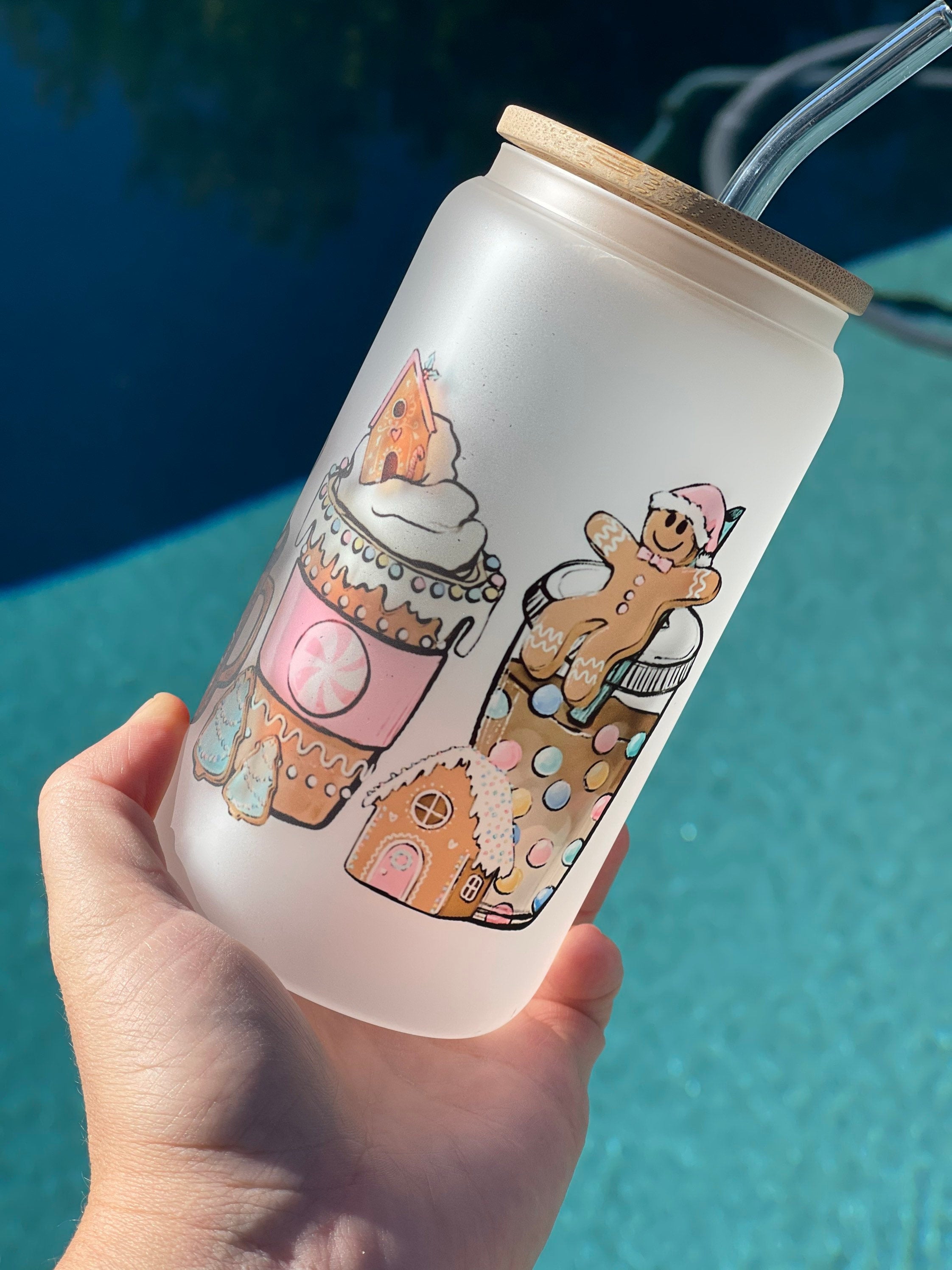 Pink Gingerbread Glass Can 16 Ounce