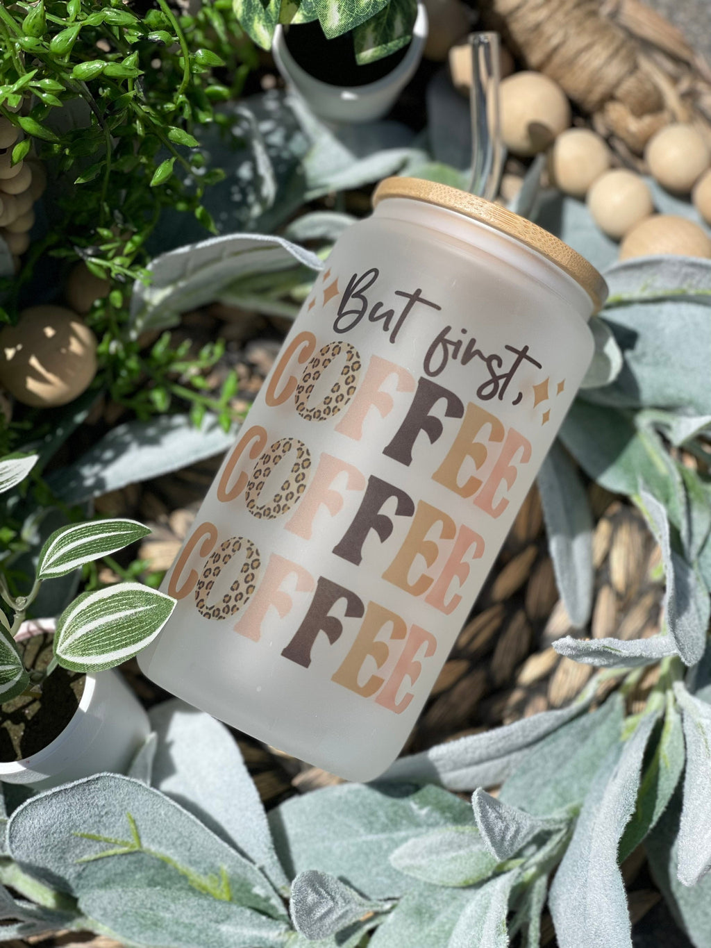 But First Coffee Frosted 16 Ounce Glass Can
