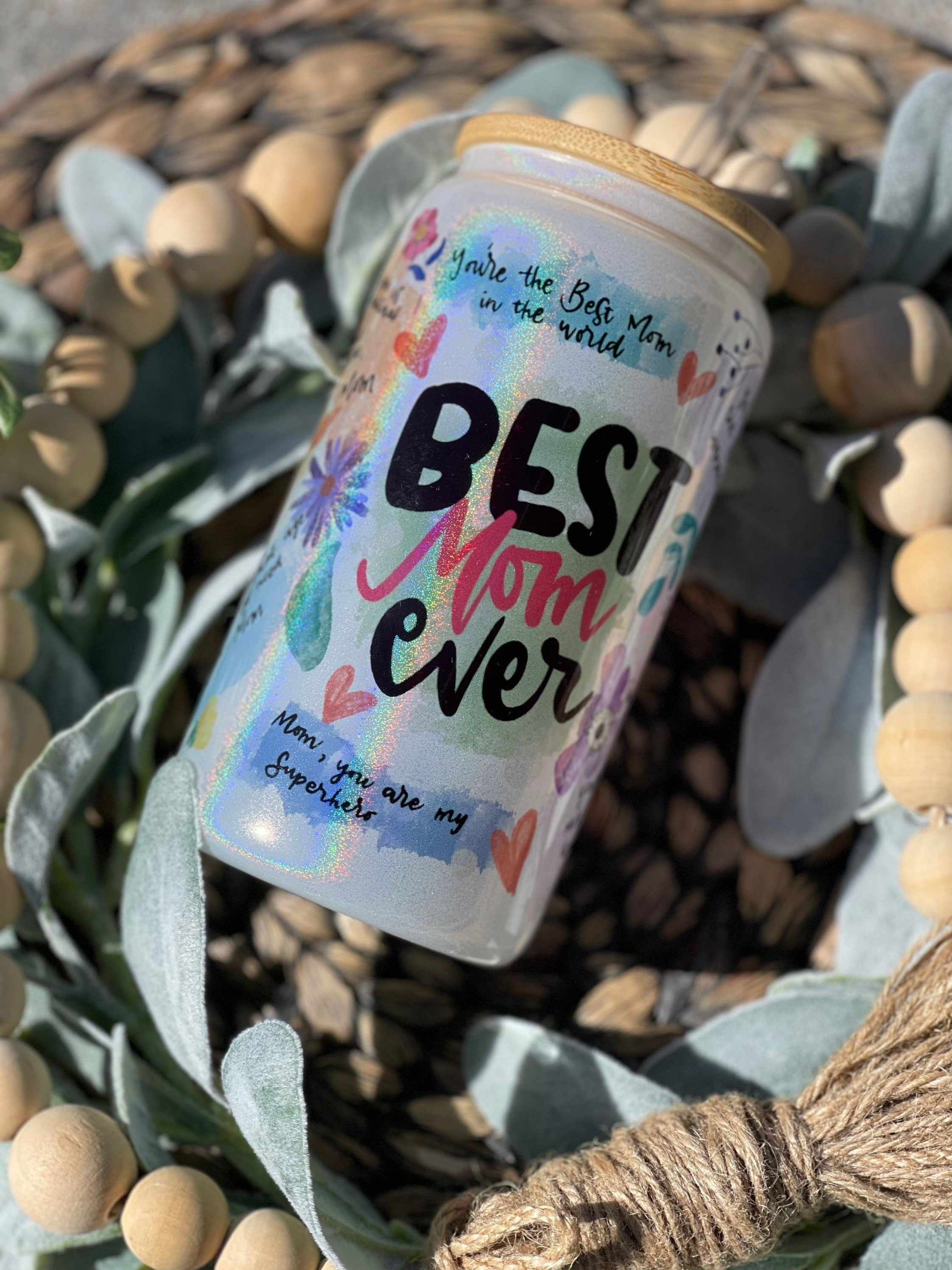Best Mom Ever Iridescent Glass Can, Mothers Day