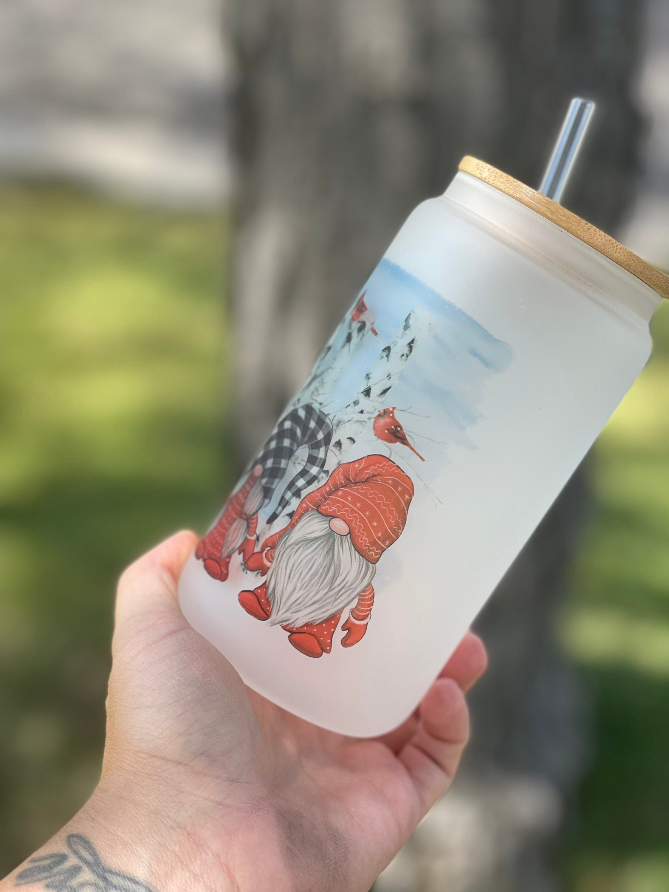 Winter Gnome 16 ounce Sublimated Can Glass