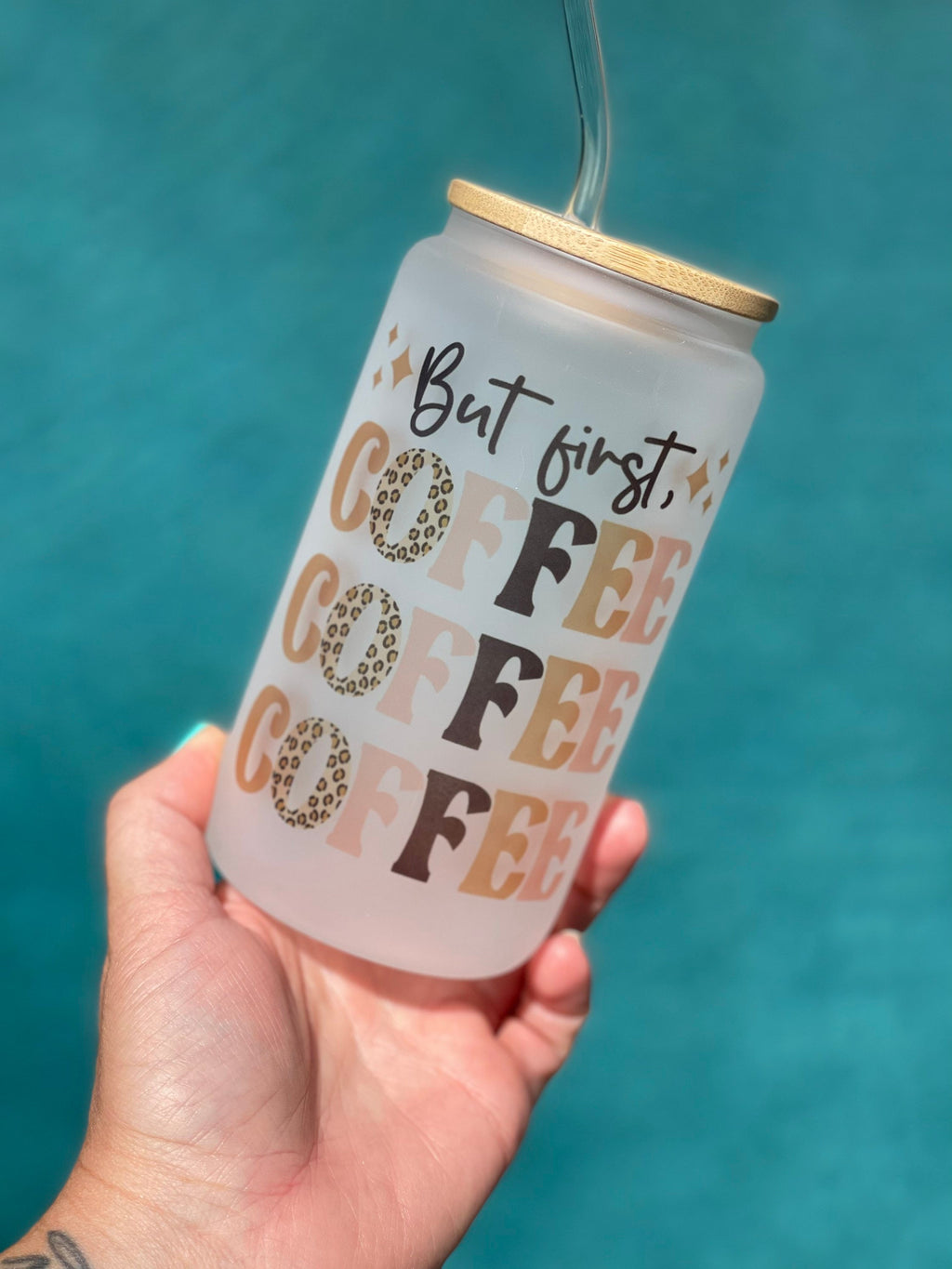 But First Coffee Frosted 16 Ounce Glass Can