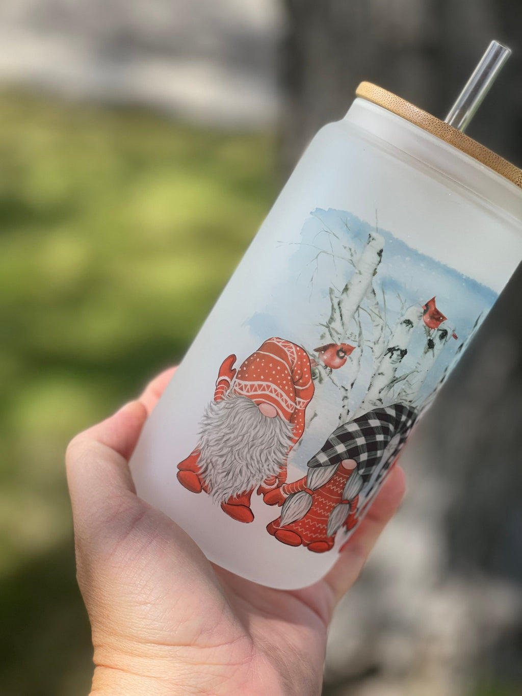 Winter Gnome 16 ounce Sublimated Can Glass
