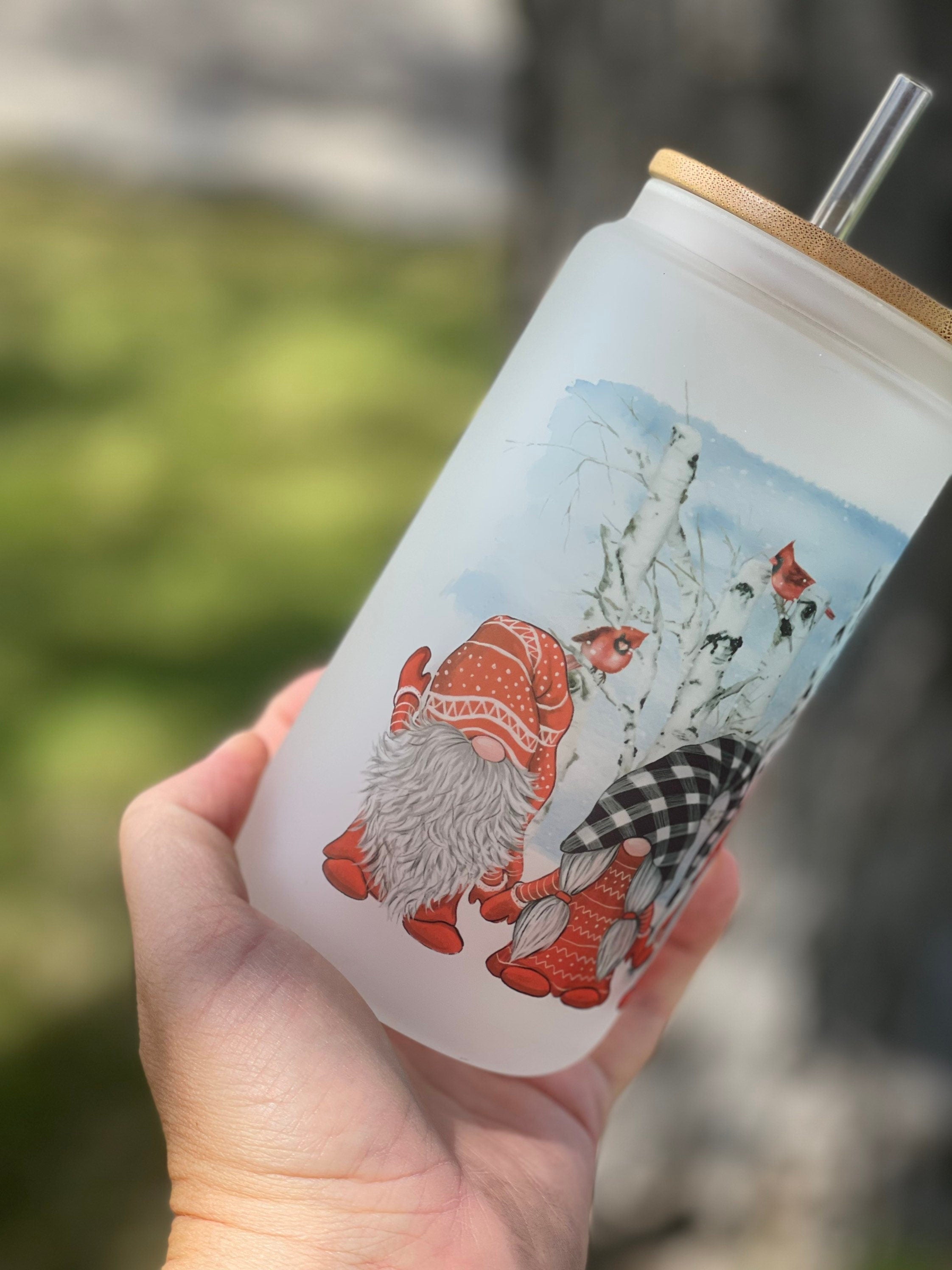Winter Gnome 16 ounce Sublimated Can Glass